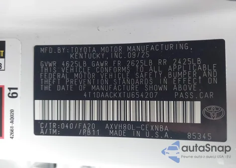 2026 Toyota Camry Le z USA, uszkodzony, nr VIN 4T1DAACKXTU654207